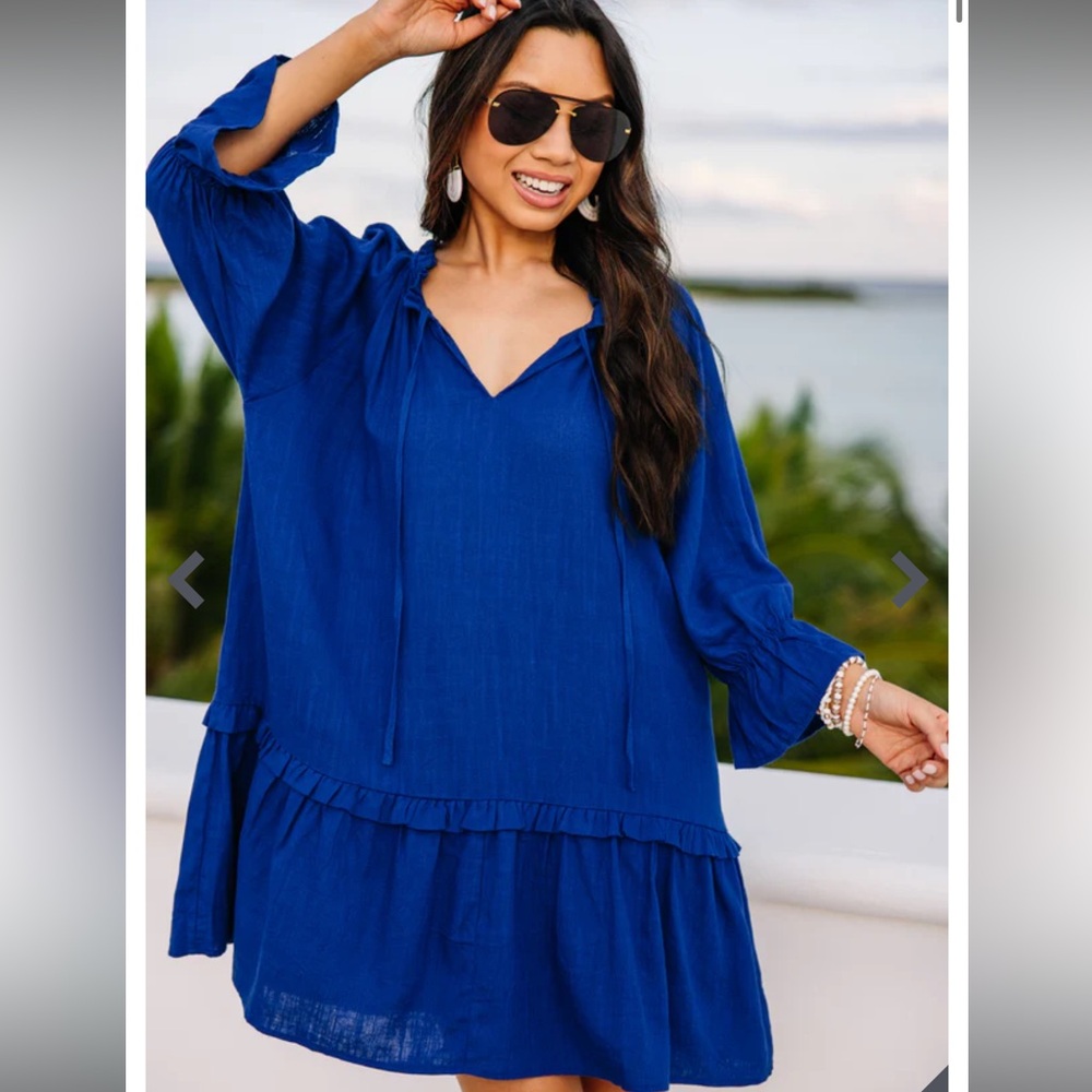 Always In The Lead Ocean Blue Linen Dress from Shop The Mint Size XL